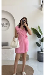 Laura Vatkalı Bürümcük Elbise - Pembe - 6021