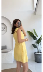 Laura Vatkalı Bürümcük Elbise - Sarı - 6021