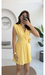 Laura Vatkalı Bürümcük Elbise - Sarı - 6021
