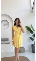 Laura Vatkalı Bürümcük Elbise - Sarı - 6021