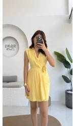 Laura Vatkalı Bürümcük Elbise - Sarı - 6021