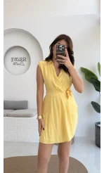 Laura Vatkalı Bürümcük Elbise - Sarı - 6021