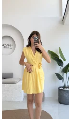 Laura Vatkalı Bürümcük Elbise - Sarı - 6021