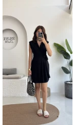 Laura Vatkalı Bürümcük Elbise - Siyah - 6021