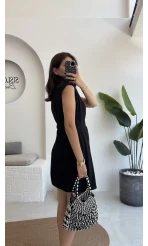 Laura Vatkalı Bürümcük Elbise - Siyah - 6021