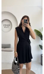 Laura Vatkalı Bürümcük Elbise - Siyah - 6021