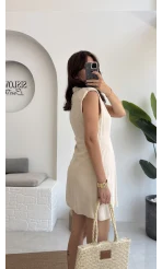 Laura Vatkalı Bürümcük Elbise - Taş - 6021