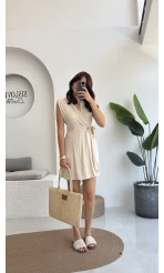 Laura Vatkalı Bürümcük Elbise - Taş - 6021