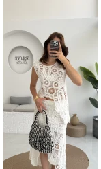 Lavina Dantel Etek Bluz - Kırık Beyaz - 38873