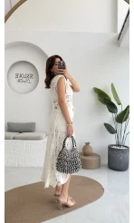 Lavina Dantel Etek Bluz - Kırık Beyaz - 38873