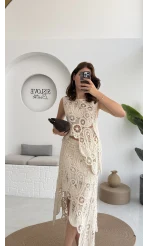 Lavina Dantel Etek Bluz - Natural - 38873