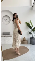 Lavina Dantel Etek Bluz - Natural - 38873