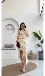 Lavina Dantel Etek Bluz - Natural - 38873