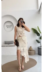 Lavina Dantel Etek Bluz - Natural - 38873