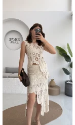 Lavina Dantel Etek Bluz - Natural - 38873