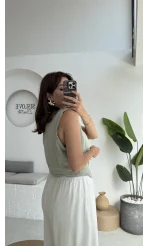 Lemon Düğmeli Kısa Yelek - Mint