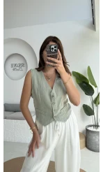 Lemon Düğmeli Kısa Yelek - Mint