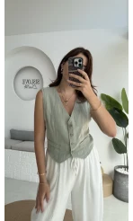 Lemon Düğmeli Kısa Yelek - Mint