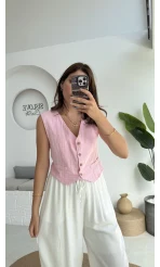 Lemon Düğmeli Kısa Yelek - Pembe