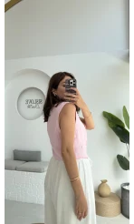 Lemon Düğmeli Kısa Yelek - Pembe