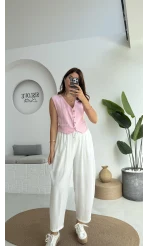 Lemon Düğmeli Kısa Yelek - Pembe
