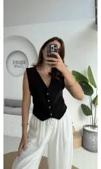 Lemon Düğmeli Kısa Yelek - Siyah