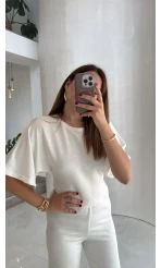 Lena Simli Modal Crop Takım - Ekru - Kod: 4162