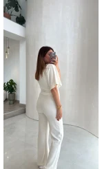 Lena Simli Modal Crop Takım - Ekru - Kod: 4162