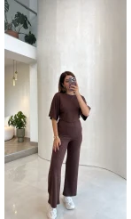Lena Simli Modal Crop Takım - Kahverengi - Kod: 4162