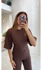 Lena Simli Modal Crop Takım - Kahverengi - Kod: 4162