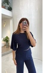 Lena Simli Modal Crop Takım - Lacivert - Kod: 4162