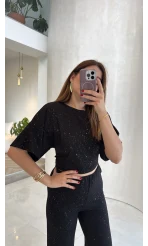 Lena Simli Modal Crop Takım - Siyah - Kod: 4162