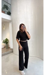 Lena Simli Modal Crop Takım - Siyah - Kod: 4162