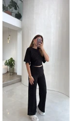 Lena Simli Modal Crop Takım - Siyah - Kod: 4162