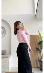 Lena Yanı Büzgülü Likralı Bluz - Pembe