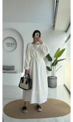 Lenora Zımba Detay Elbise - Kırık Beyaz - 3037