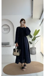 Lenora Zımba Detay Elbise - Lacivert - 3037