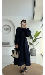 Lenora Zımba Detay Elbise - Lacivert - 3037