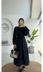 Lenora Zımba Detay Elbise - Lacivert - 3037