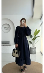 Lenora Zımba Detay Elbise - Lacivert - 3037