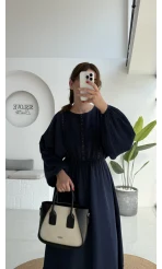 Lenora Zımba Detay Elbise - Lacivert - 3037