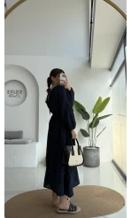 Lenora Zımba Detay Elbise - Lacivert - 3037