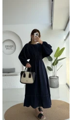 Lenora Zımba Detay Elbise - Lacivert - 3037