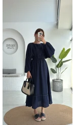 Lenora Zımba Detay Elbise - Lacivert - 3037