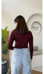 Leona Polo Yaka Uzun Kollu Bluz - Bordo