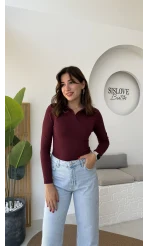 Leona Polo Yaka Uzun Kollu Bluz - Bordo