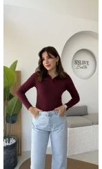 Leona Polo Yaka Uzun Kollu Bluz - Bordo