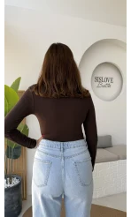 Leona Polo Yaka Uzun Kollu Bluz - Kahve