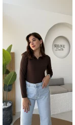 Leona Polo Yaka Uzun Kollu Bluz - Kahve