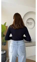 Leona Polo Yaka Uzun Kollu Bluz - Lacivert